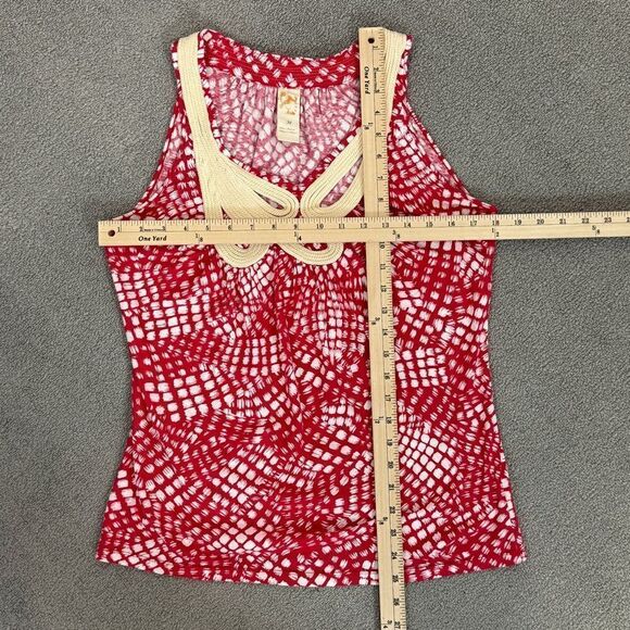 Anthropologie C. Keer Swoop Rope Collar Tank Top Red Medium Dot Print - Picture 10 of 11
